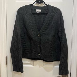 GANNI Grey Rib Knit Cardigan XL